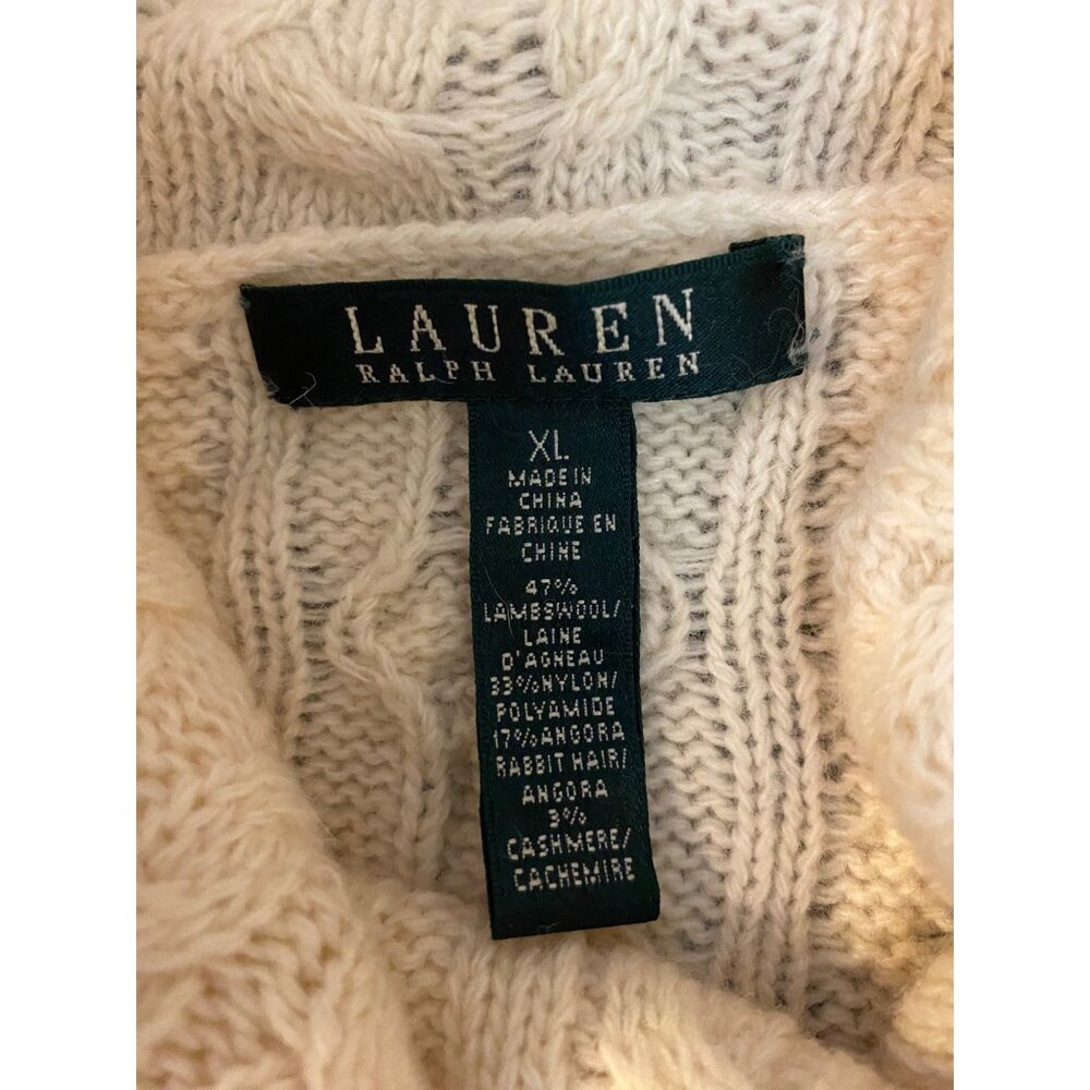 Vtg Lauren Ralph Lauren Womens Sweater XL Lambswool Cashmere Cable Knit Cream - Picture 3 of 4